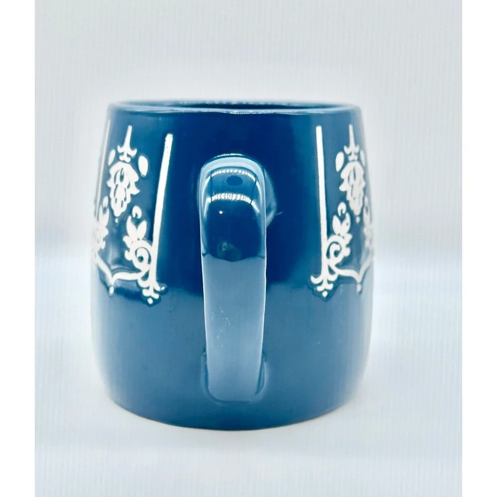 Fabulous Home Filigree Embossed Teal Blue Green White Coffee Mug Cup - Picture 4 of 8